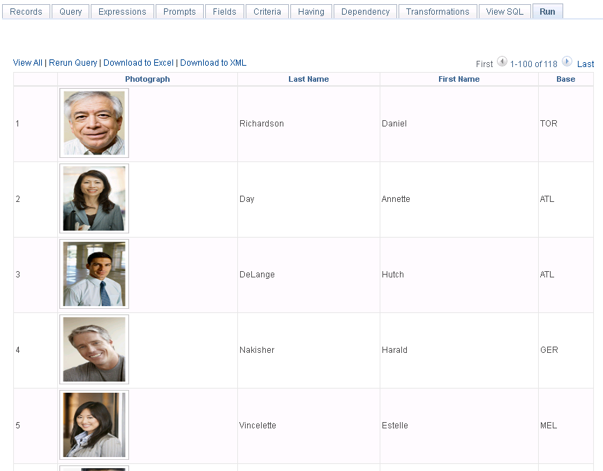 Query results when the Image Fields value is set to Image Data