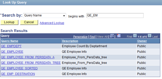 Look Up Query page