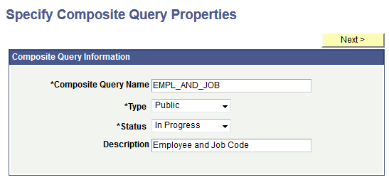 Specify Composite Query Properties page