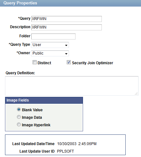 Properties page with the Security Join Optimizer option selected