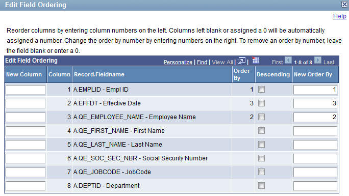 Edit Field Ordering page