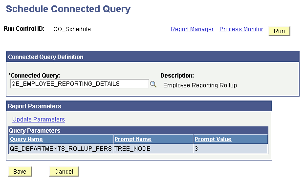 Schedule Connected Query page