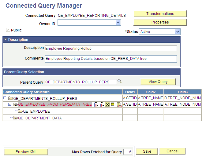 Connected Query Manager page