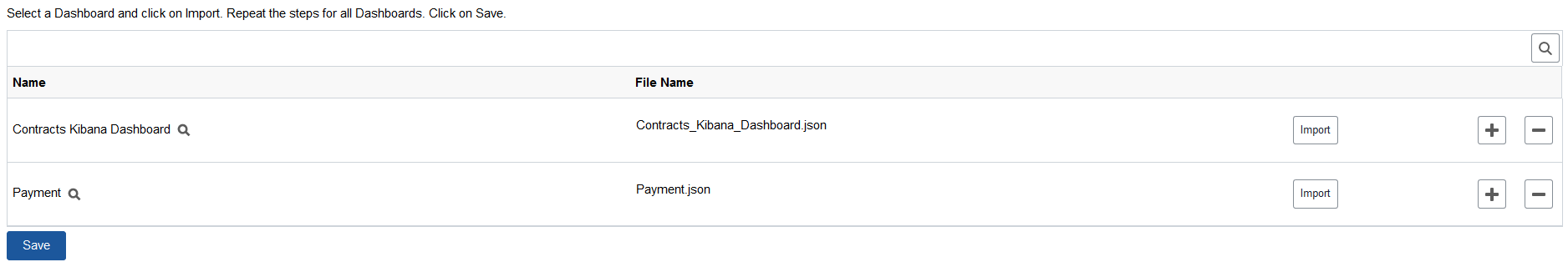 Import Kibana Dashboard page