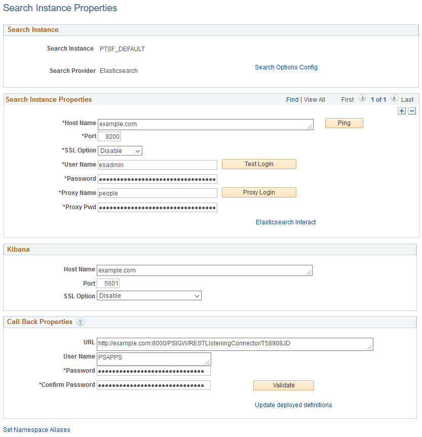 Search Instance Properties page