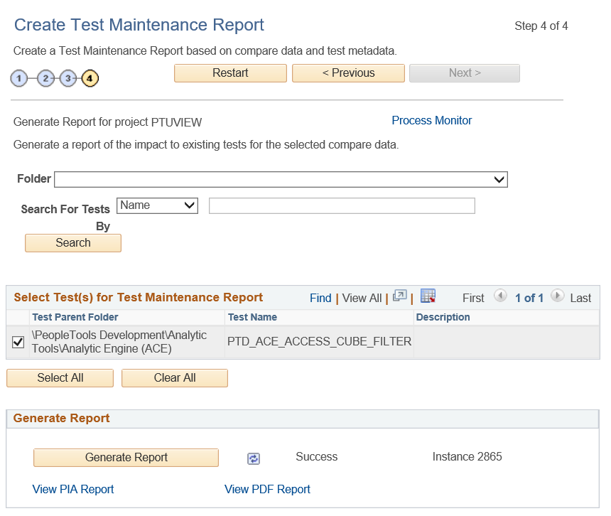 Create Test Maintenance Report Wizard: Step 4 of 4