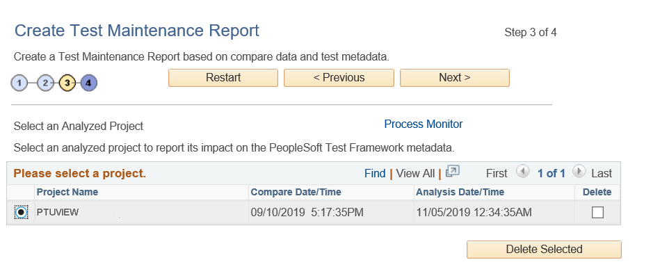 Create Test Maintenance Report Wizard: Step 3 of 4