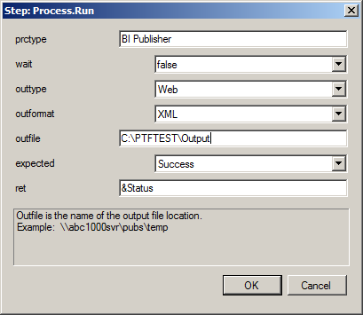 Parameter dialog box for Step:Process.Run
