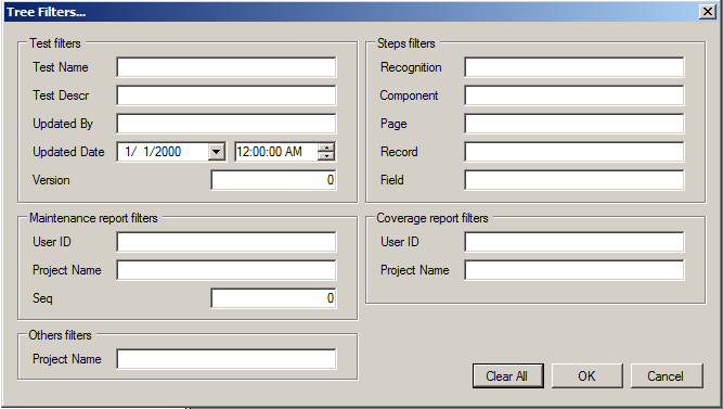 Tree Filter Dialog Box