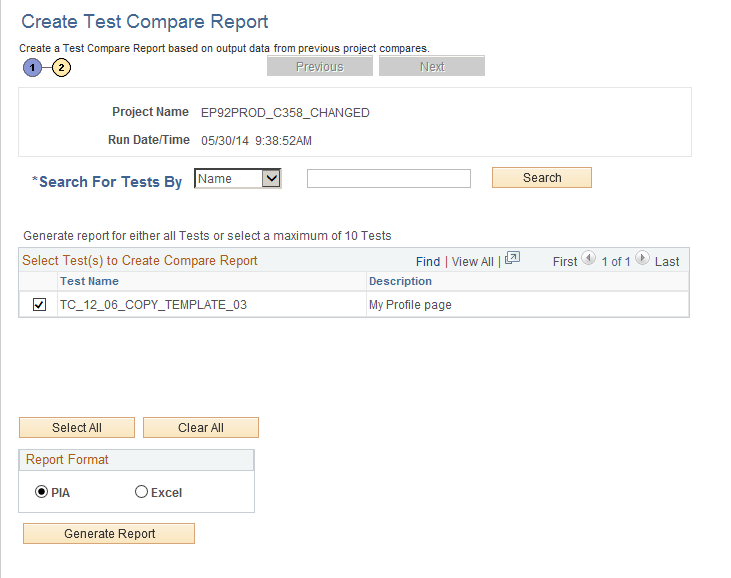 Create Test Compare Report Page