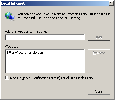 Microsoft Internet Explorer Local intranet dialog box