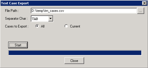 Example of export using a tab delimiter for all test cases