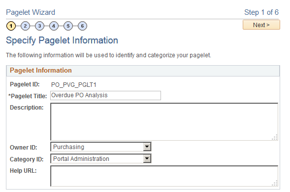 Specify Pagelet Information page
