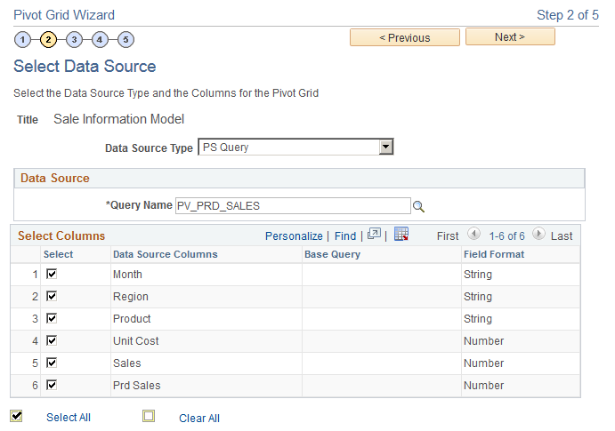 Select Data Source page
