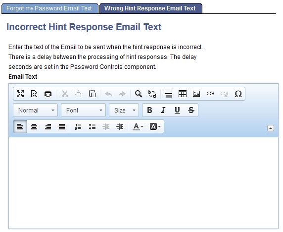 Incorrect Hint Response Email Text page