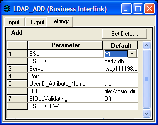 Example LDAP Business Interlink SSL parameter