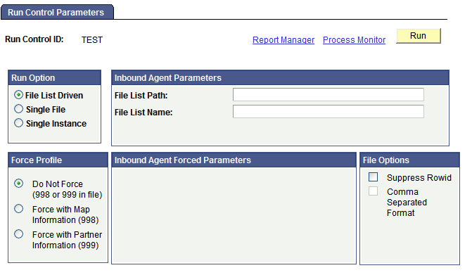 Run Control Parameters page