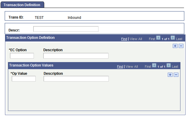 Transaction Definition page