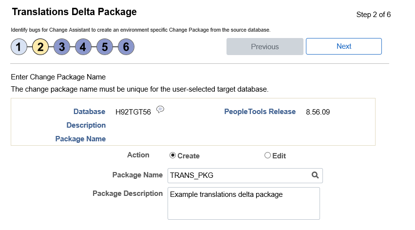 Define Translations Delta Package Wizard step 2 of 6