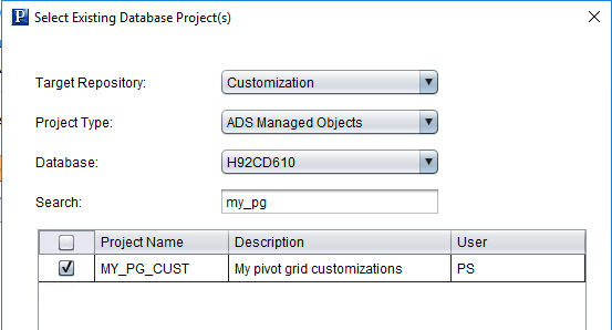 Select Existing Database Project(s) page