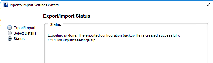 Export&amp;Import Settings Wizard - Export/Import Status page
