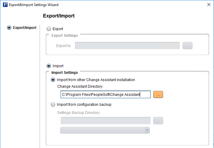 Import from other Change Assistant Installation