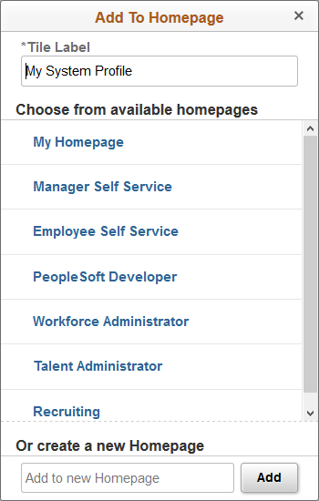 Add To Homepage dialog box