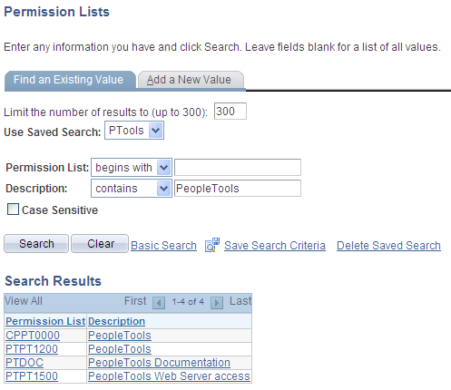 Advanced Search page showing the PTools saved search