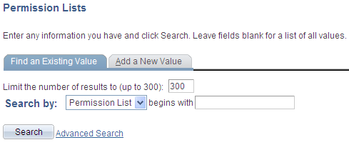 Permission Lists - Basic Search page