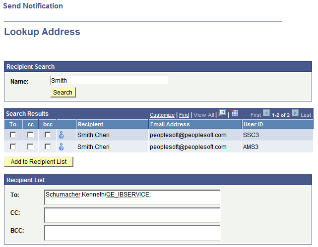 Lookup Address page (from Lookup Recipient Link)