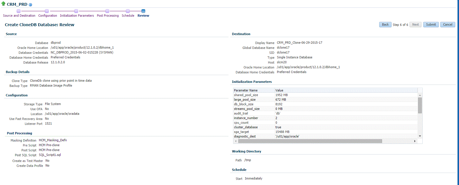 CloneDBの作成 確認ページ