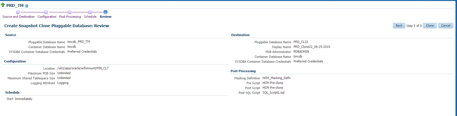 PDB ACFSスナップショット・クローン確認ページ