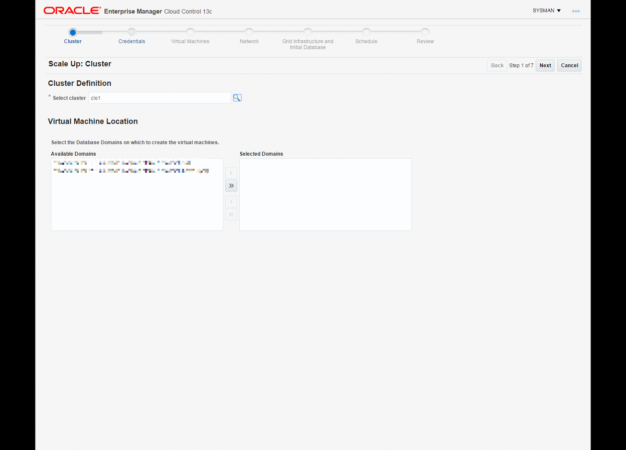 この図は、クラスタ選択および仮想マシンの場所を示しています。