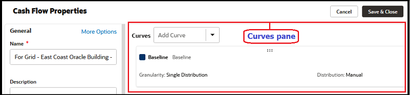 This image highlights the curves pate in the Cash Flow properties window.