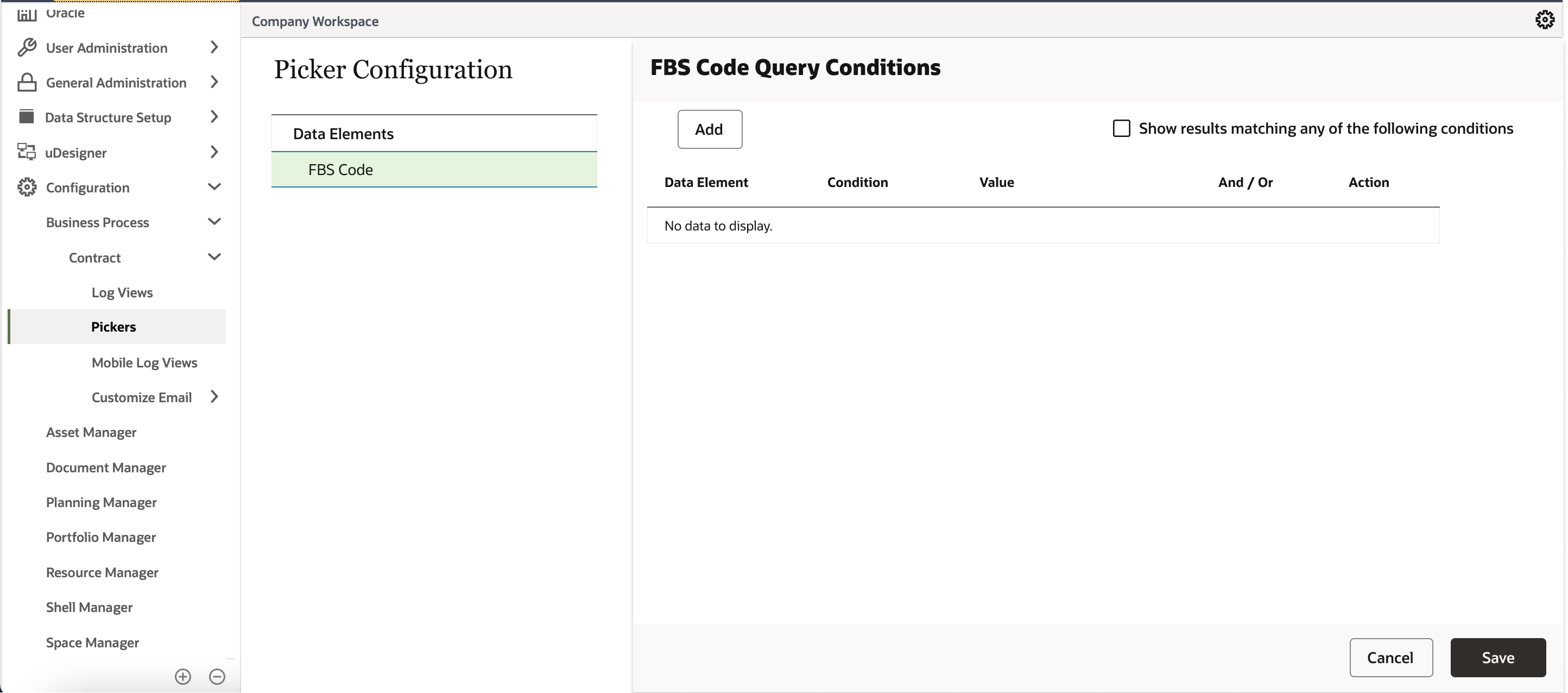 Image of an FBS picker and the query conditions panel.