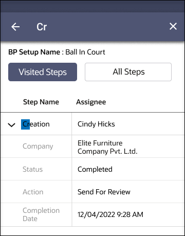 Image of an Android device. The letters C and R have been typed into the browser URL bar, and one record with the word Creation has been found.
