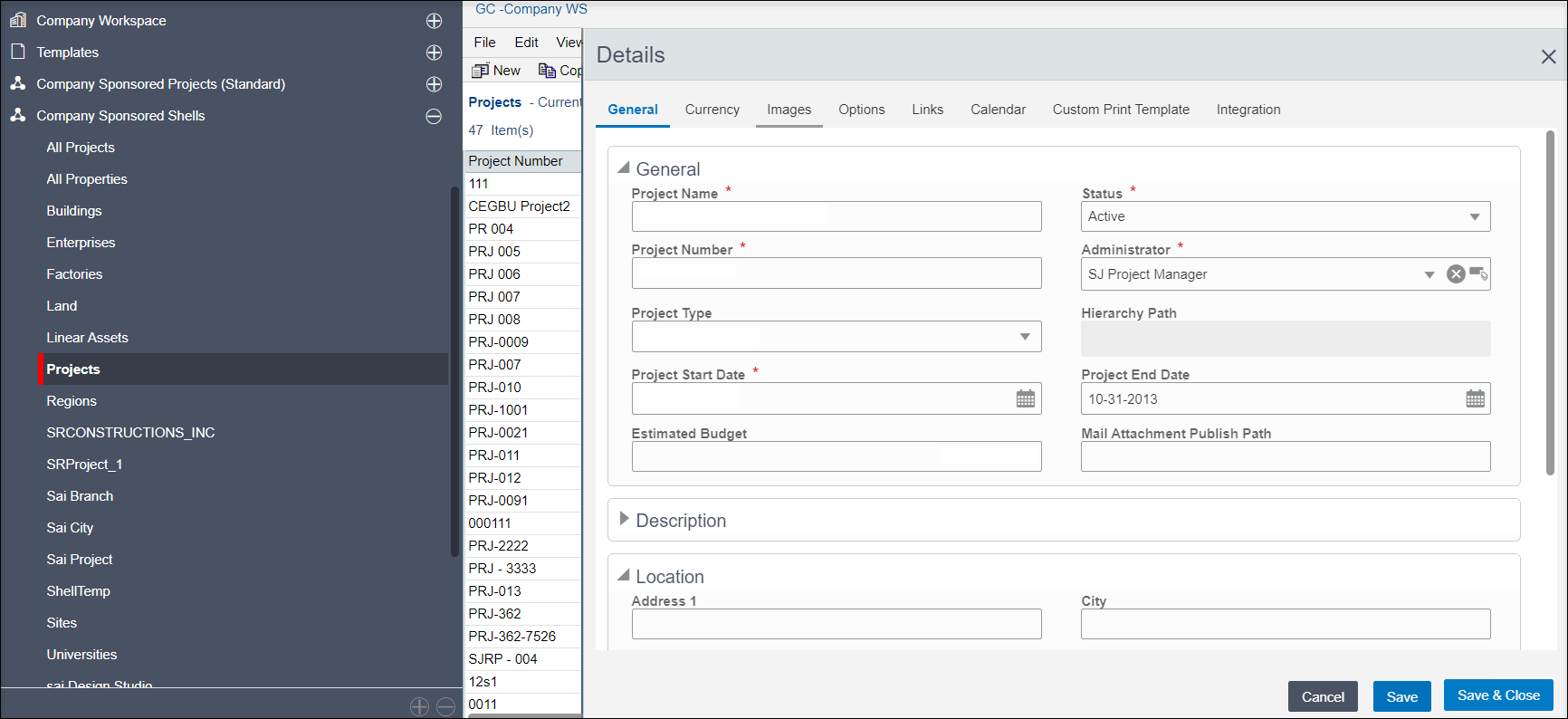 Screen image of the new shell details window, with the General tab selected.