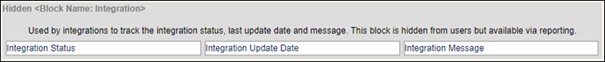 Image of a hidden block named Integration, with the three new integration fields visible.