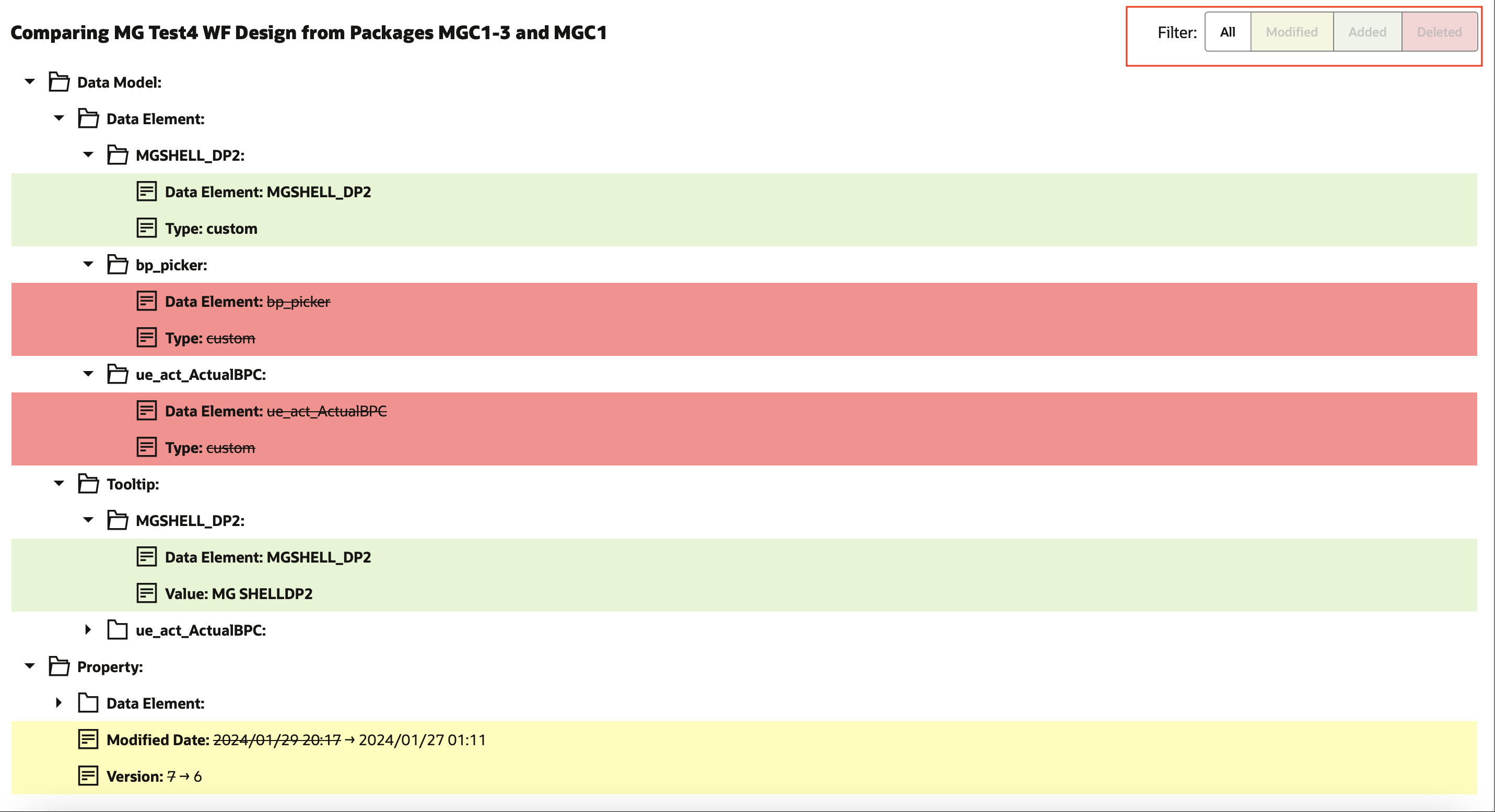Image of a design comparison from two configuration packages.