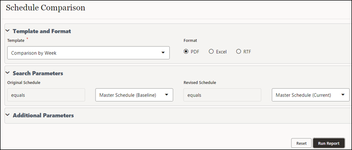 A Schedule Comparison UDR setup screen.