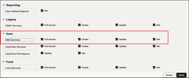 Integration permissions for cost sheet locking and unlocking.