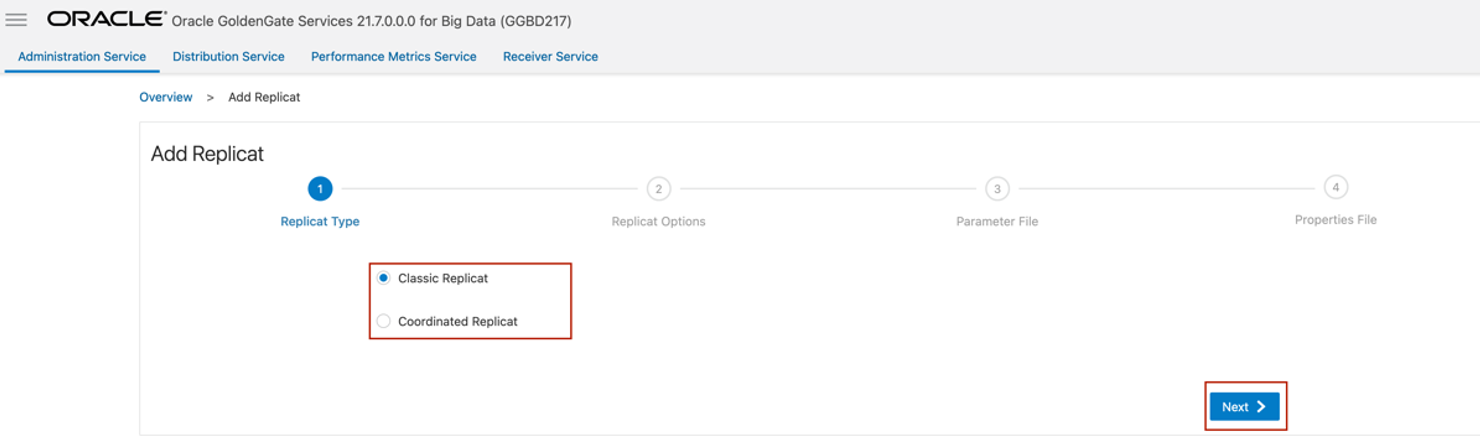 Replicatのタイプを選択して、「次へ」をクリックします。