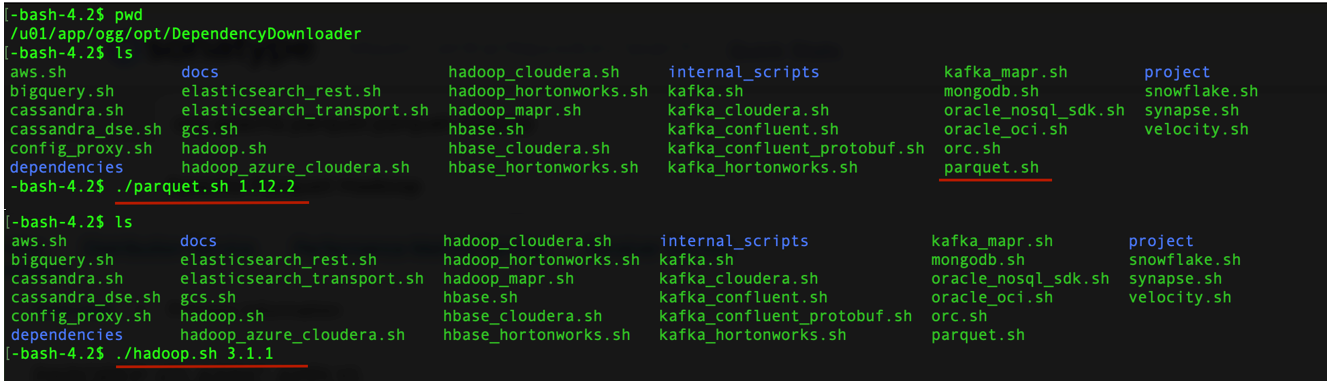 必要なバージョンでparquet.sh、hadoop.shおよびaws.shaを実行します。
