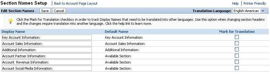 Example Page Layout Section Setup