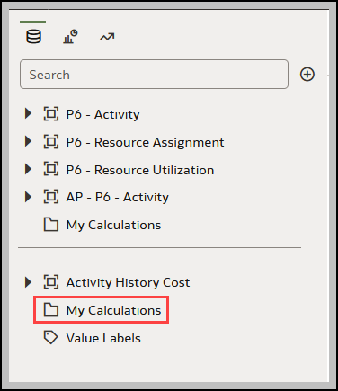Location of the My Calculations Folder in the Data Panel
