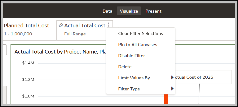 Menu Options for a Filter