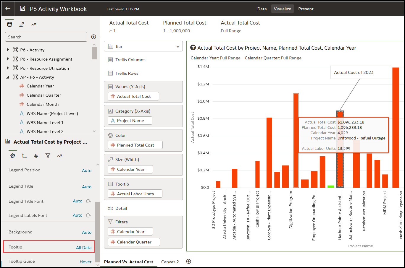 Location of Tooltips in the Properties Pane of the Visualization