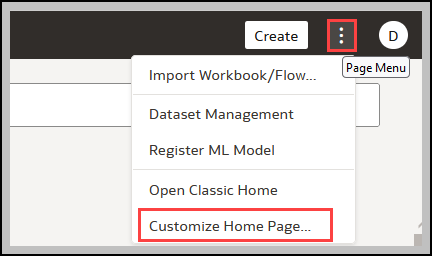 Location of the Customize Home Page Menu Option