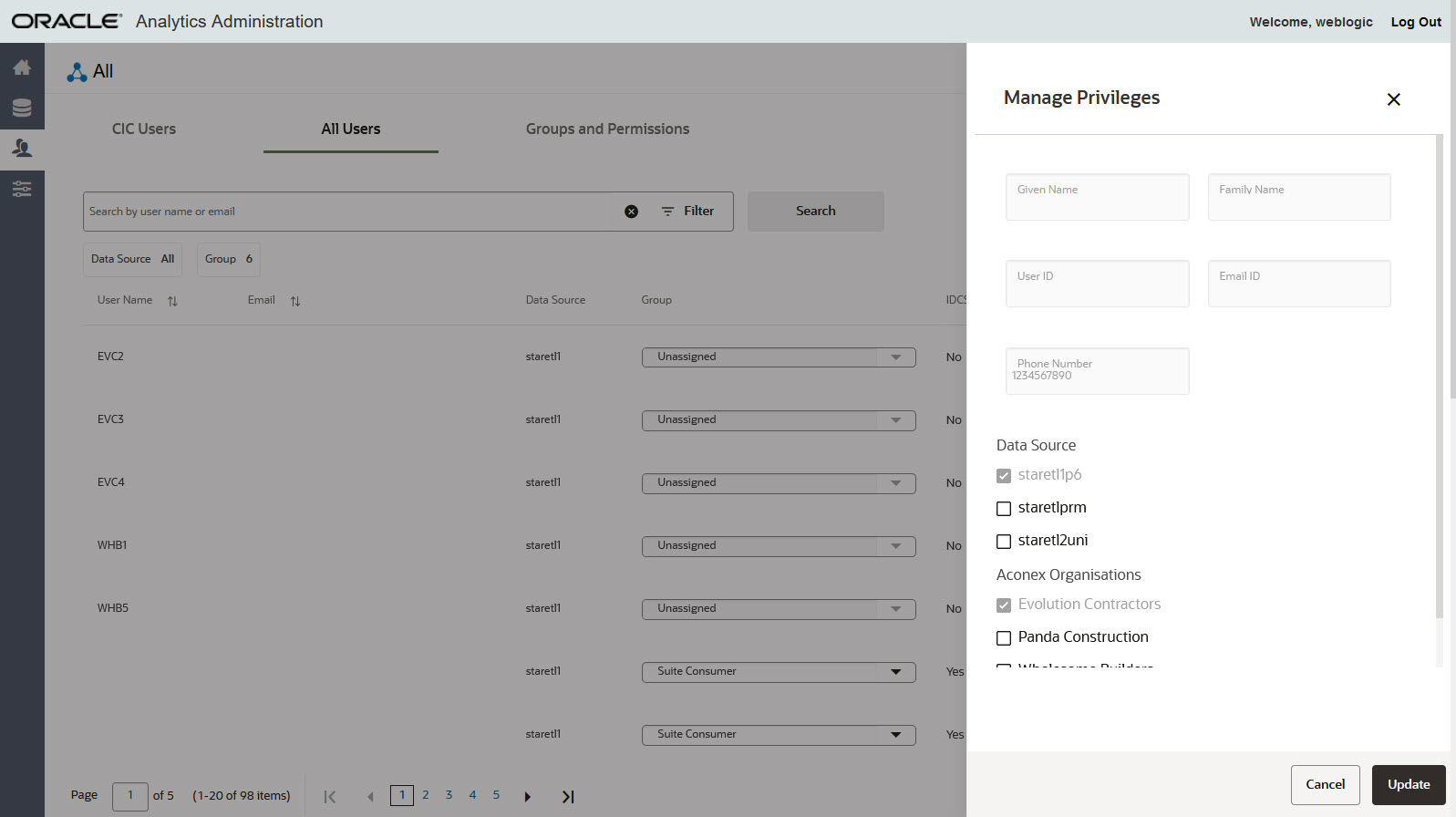 User Account showing the ability to add additional data sources.