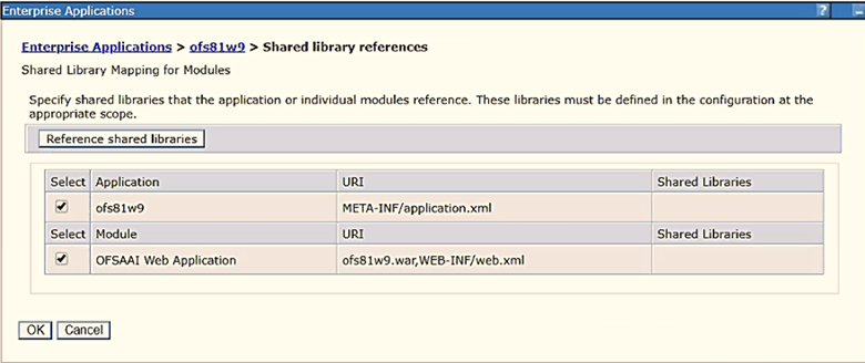 Description: This illustration shows the Shared Library References pane where you can view the list of shared libraries